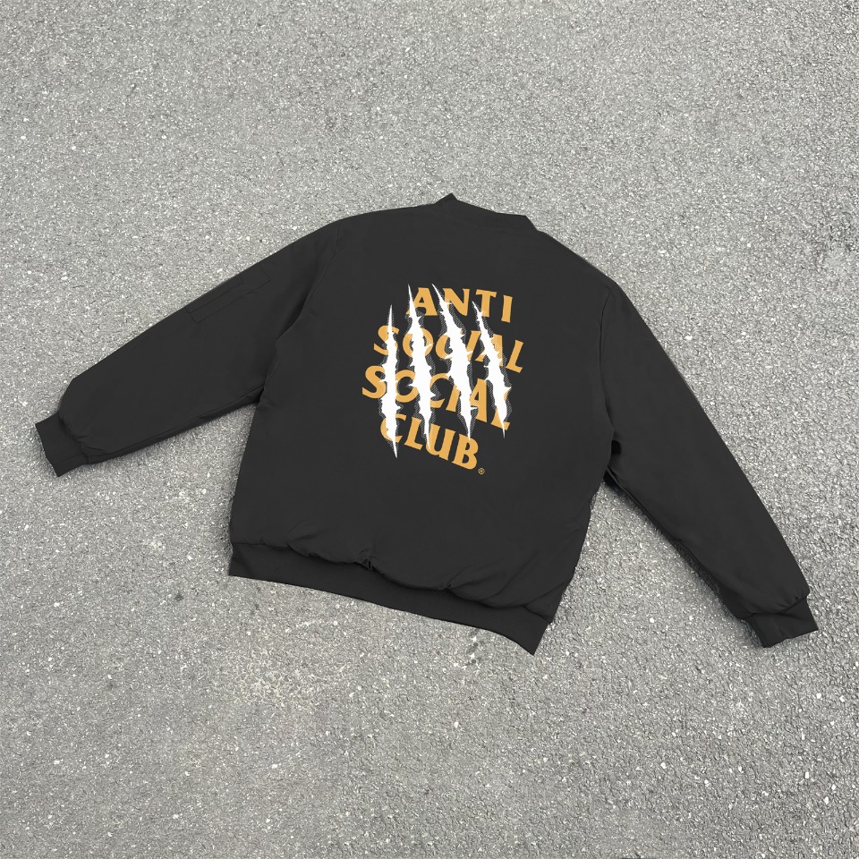 Anti Social Social Club Claw Print Puffer Bomber Jacket Black
