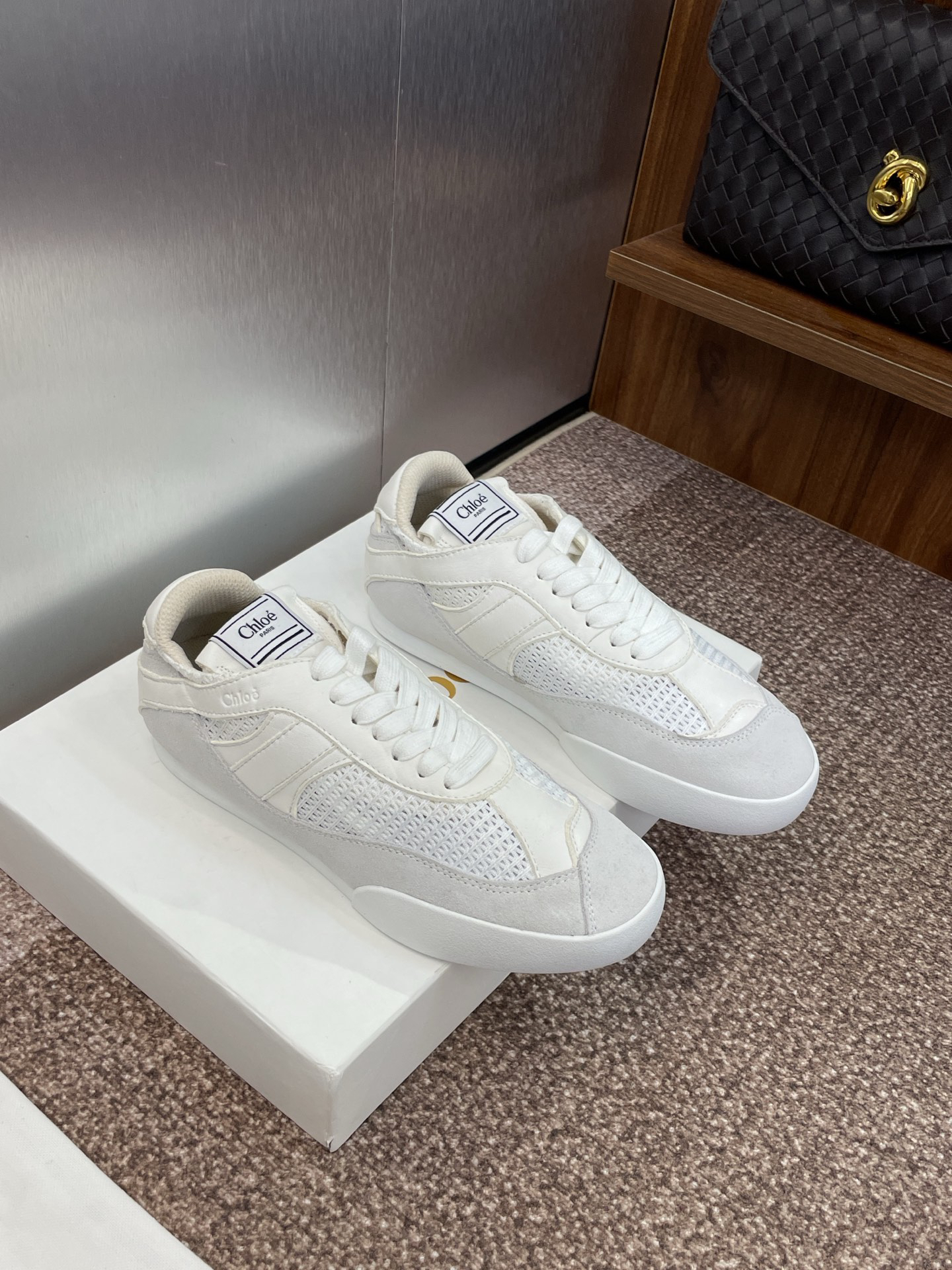 Chloe Leather Mesh Retro Sneakers White