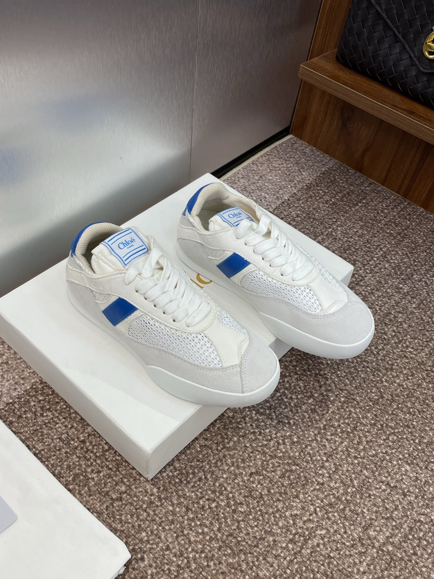 Chloe Leather Mesh Retro Sneaker White/Blue