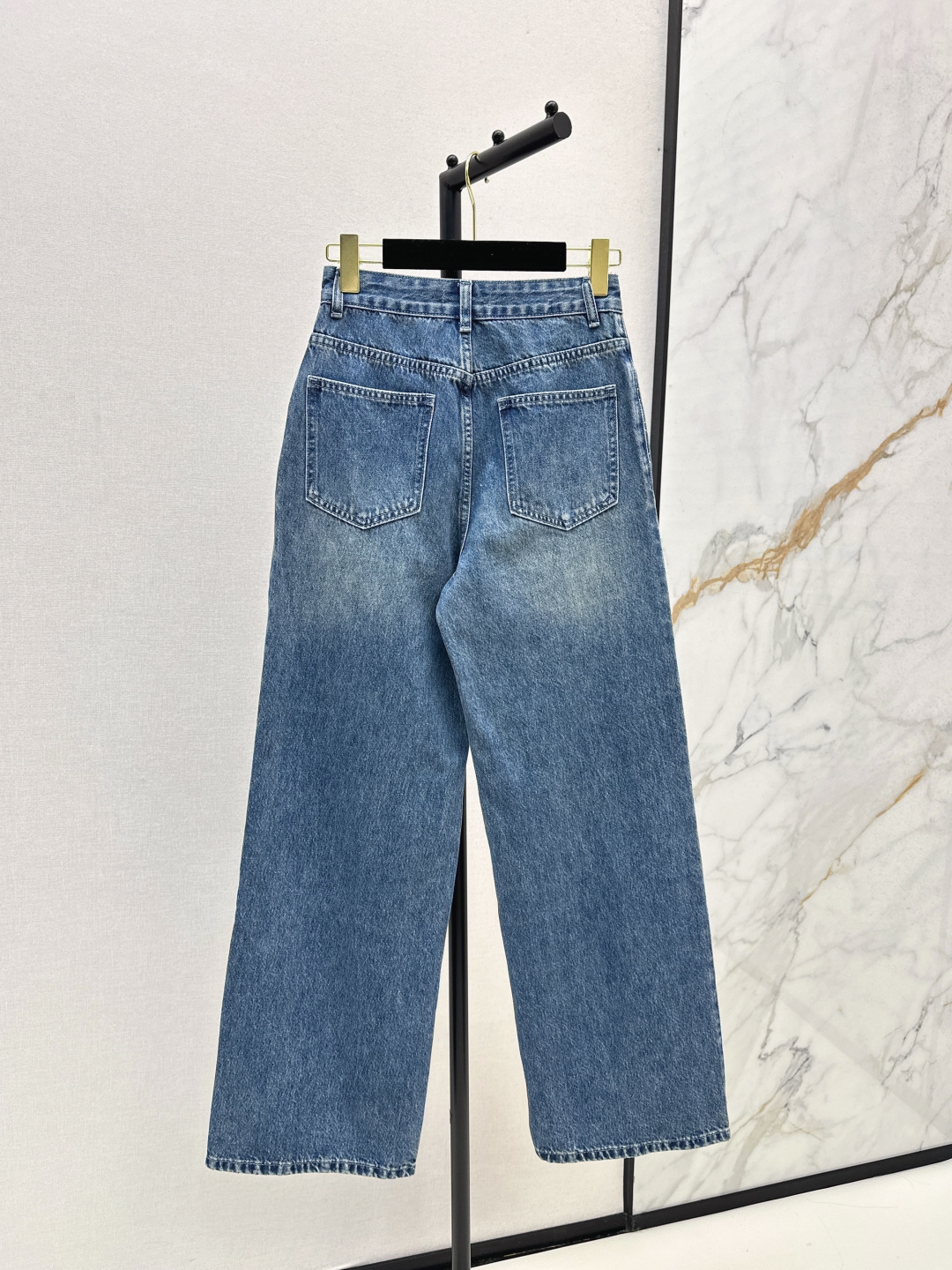 Chanel Logo Quilted Straight Jeans Blue