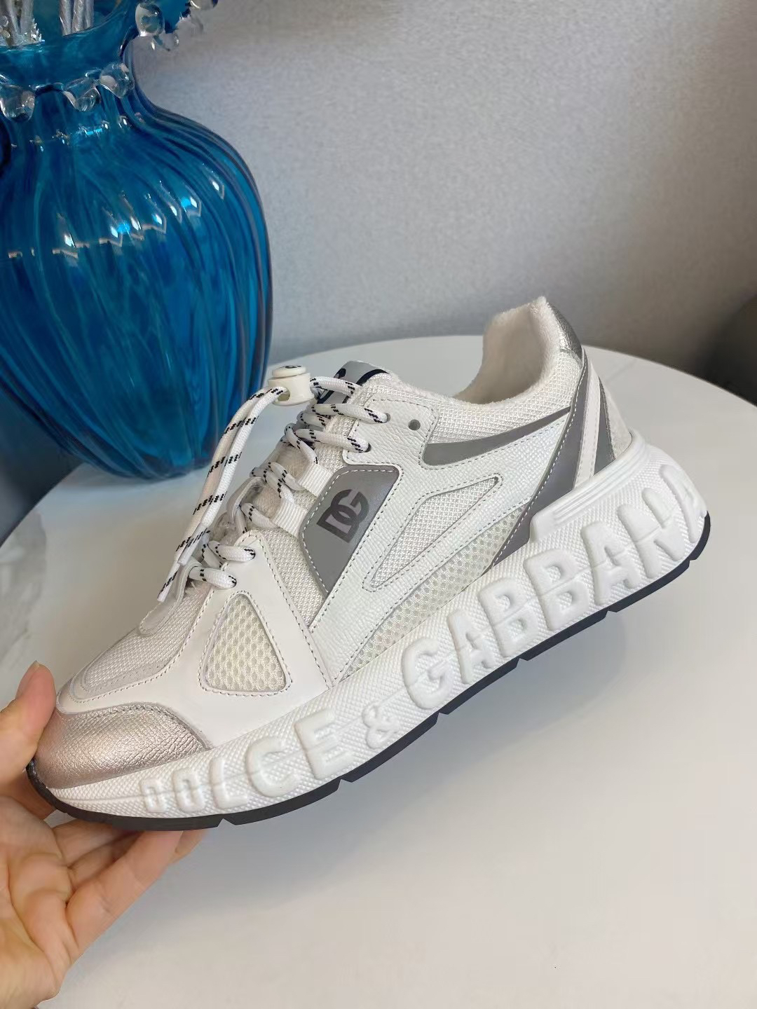 Dolce & Gabbana Leather Mesh Sneakers White/Silver