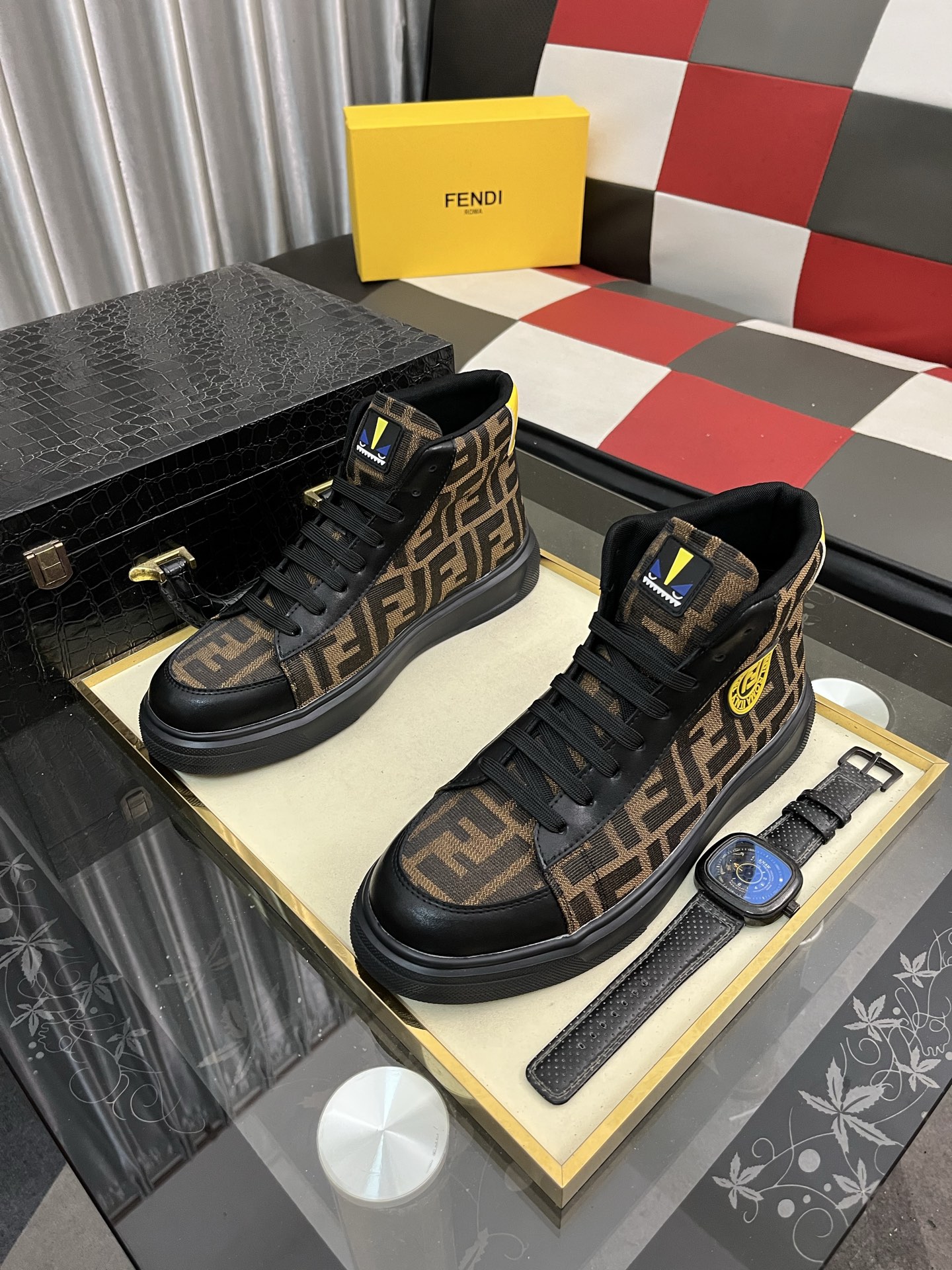 Fendi FF High-Top Sneakers Brown