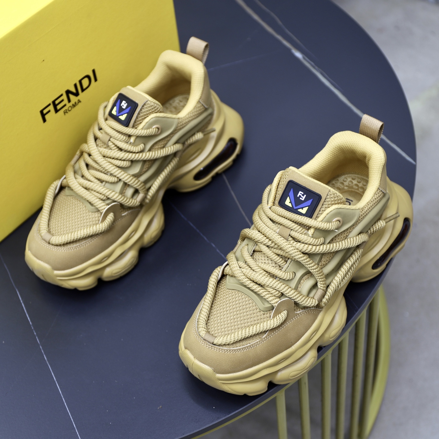 Fendi Breathable Mesh Chunky Sneakers Khaki