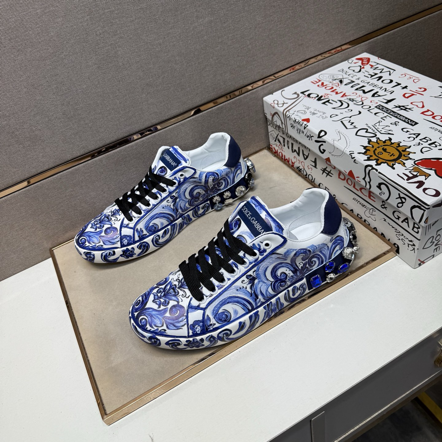 Dolce & Gabbana Baroque Low Sneakers Blue/White