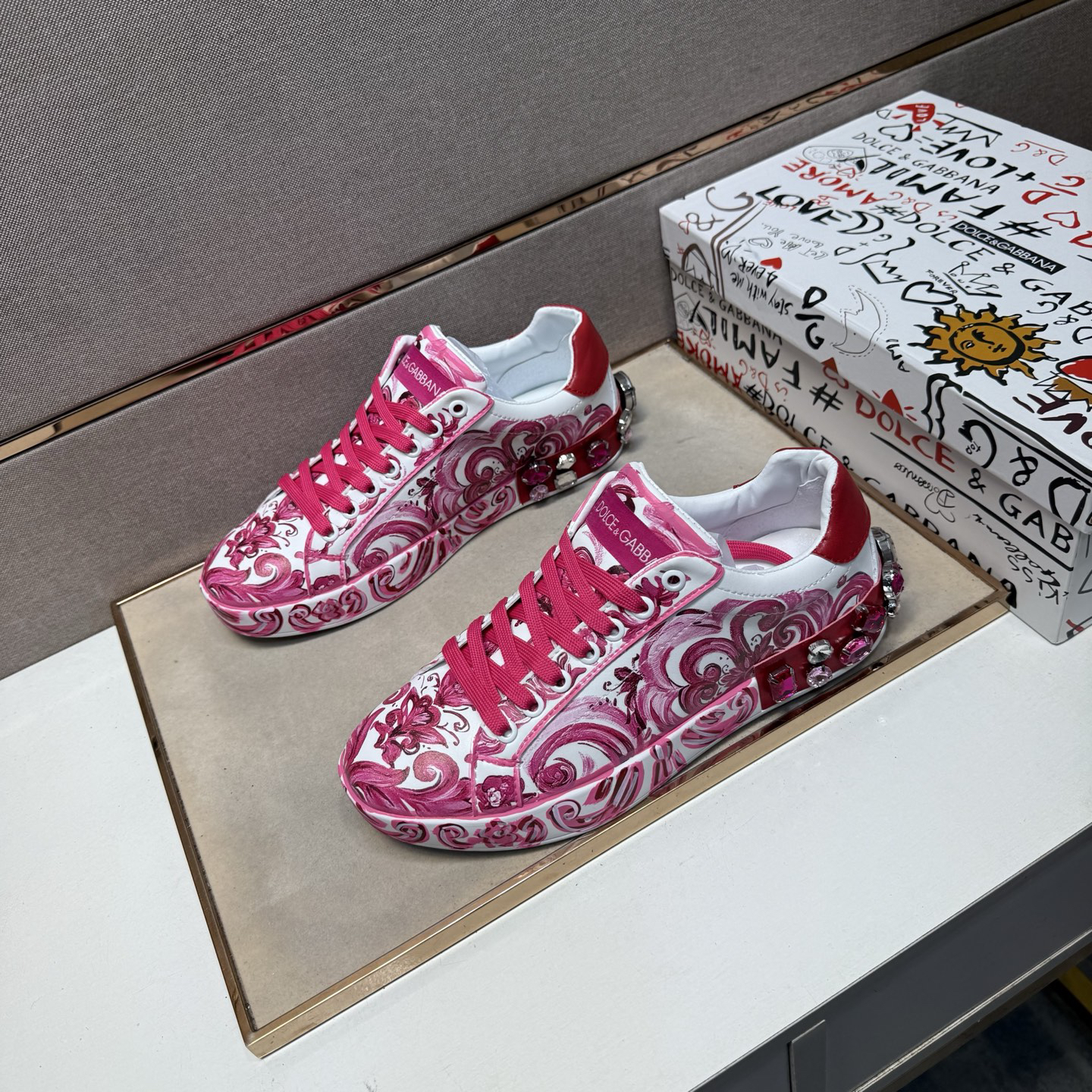 Dolce & Gabbana Baroque Low Sneakers Pink/White