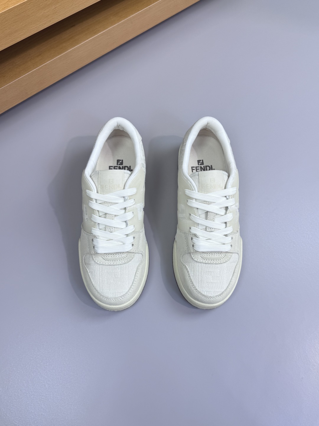 Fendi FF Canvas Suede Low-Top Sneakers White