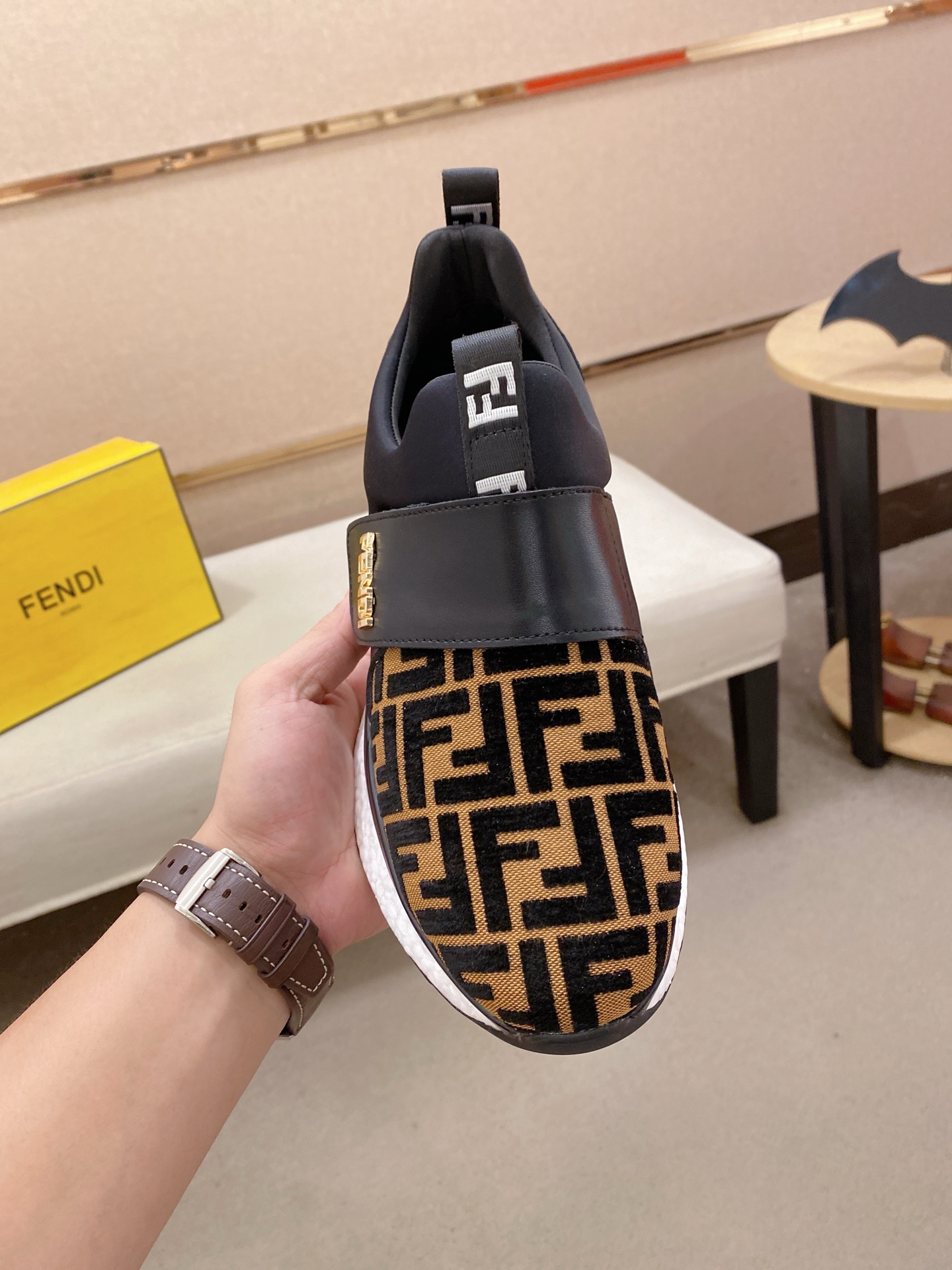Fendi FF Knit Slip-On Sneaker Brown