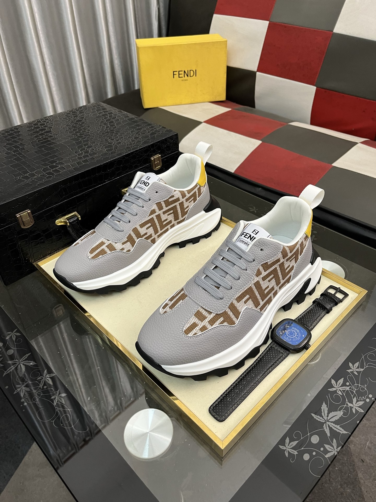 Fendi FF Knit Chunky Sneakers Gray