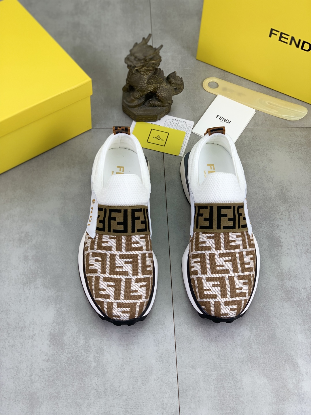 Fendi FF Slip-On Driver Sneakers Brown
