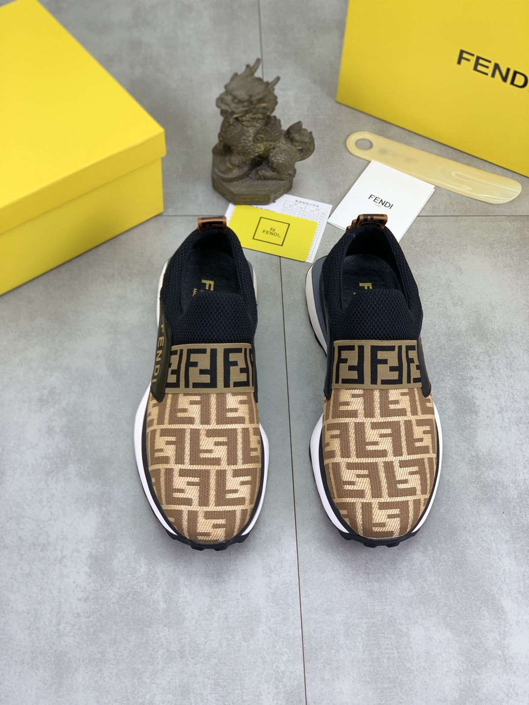 Fendi FF Logo Slip-On Driving Sneakers Brown