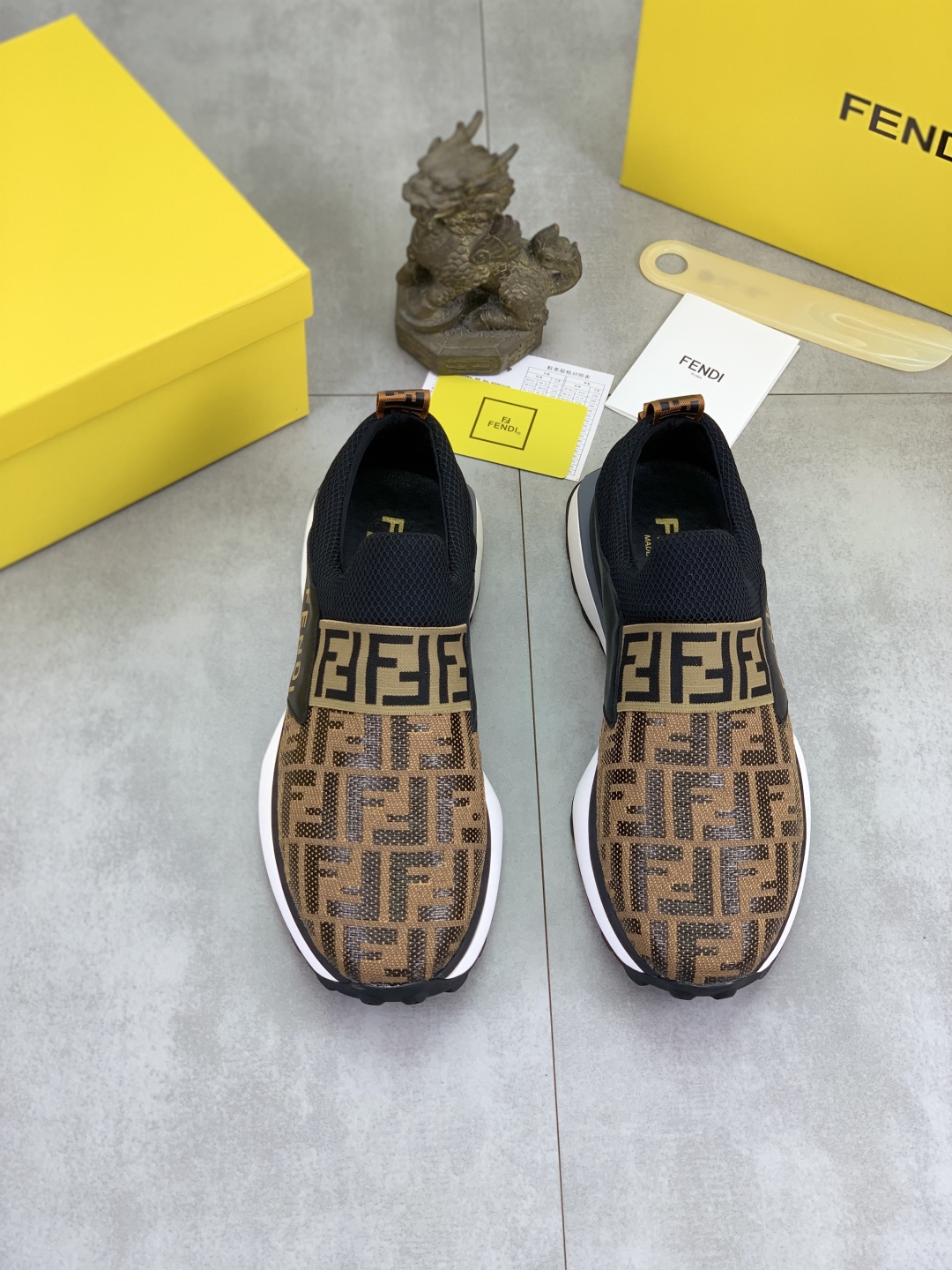 Fendi FF Slip-On Driving Sneakers Brown/Black