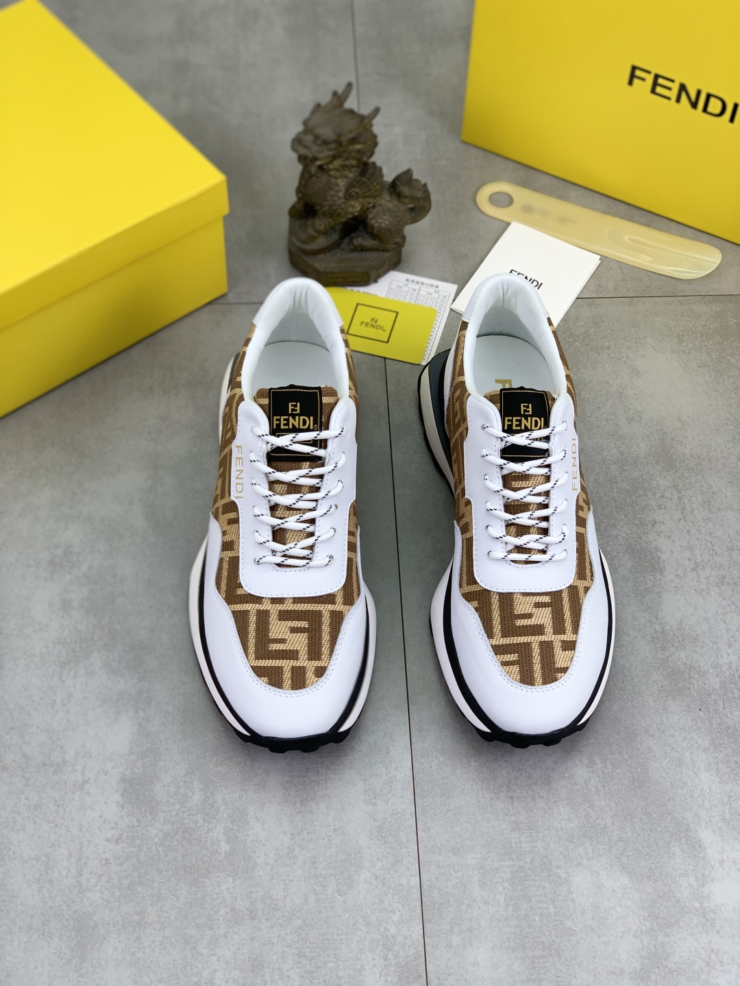 Fendi Monogram Leather Sneakers Brown