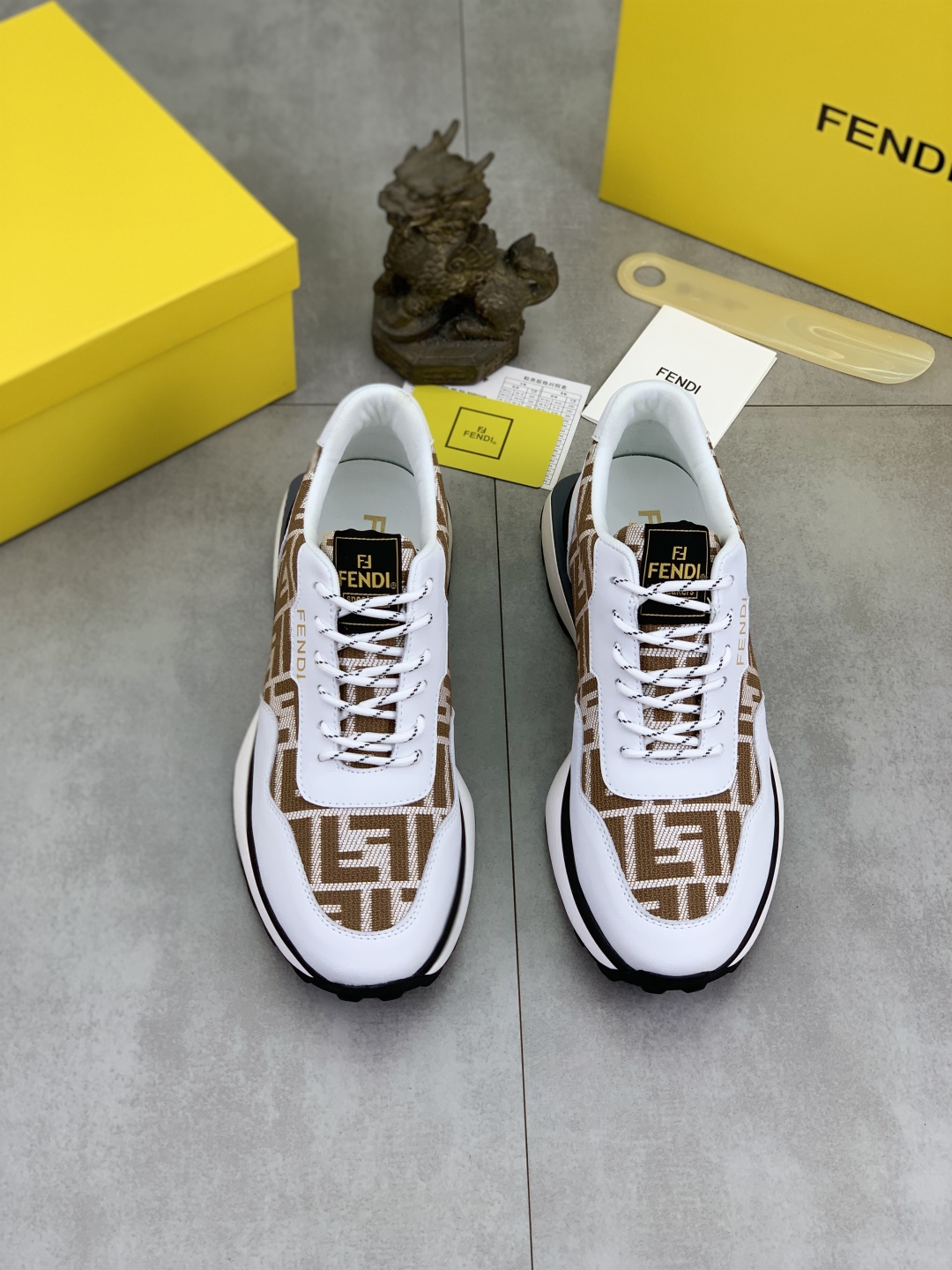 Fendi FF Logo Driving Sneakers White/Brown