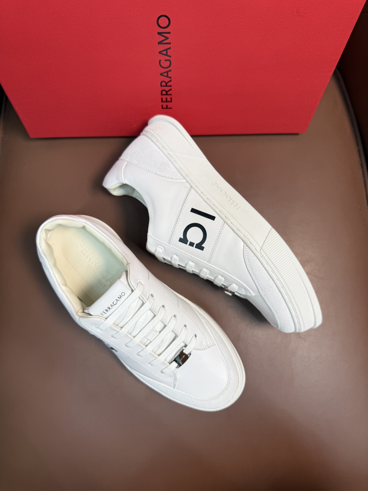 Ferragamo Gancini Leather Sneakers White