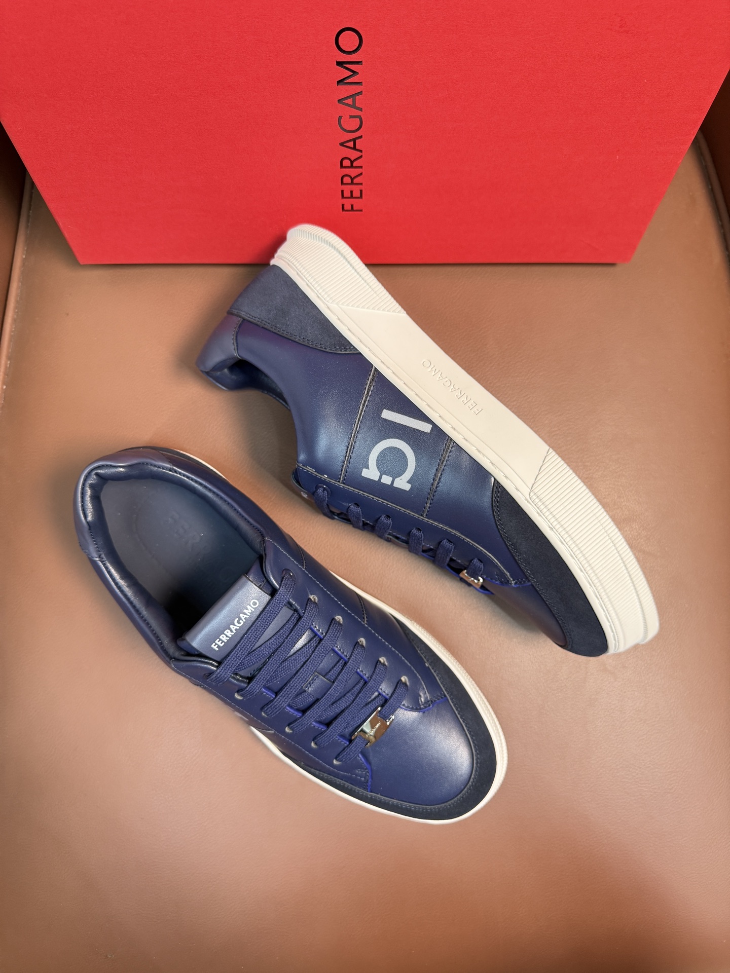 Ferragamo Nappa Leather Sneakers Navy