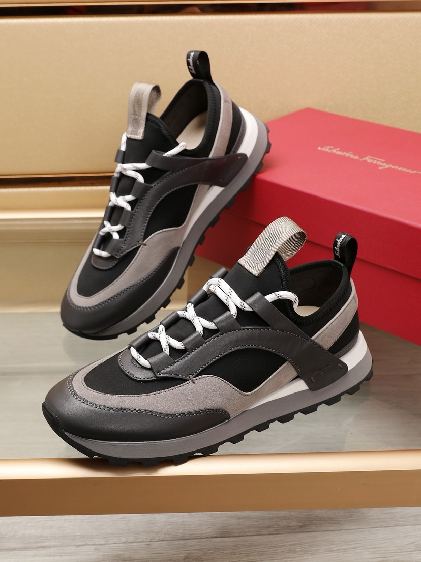 Ferragamo Leather Sport Runner Sneakers Black/Gray