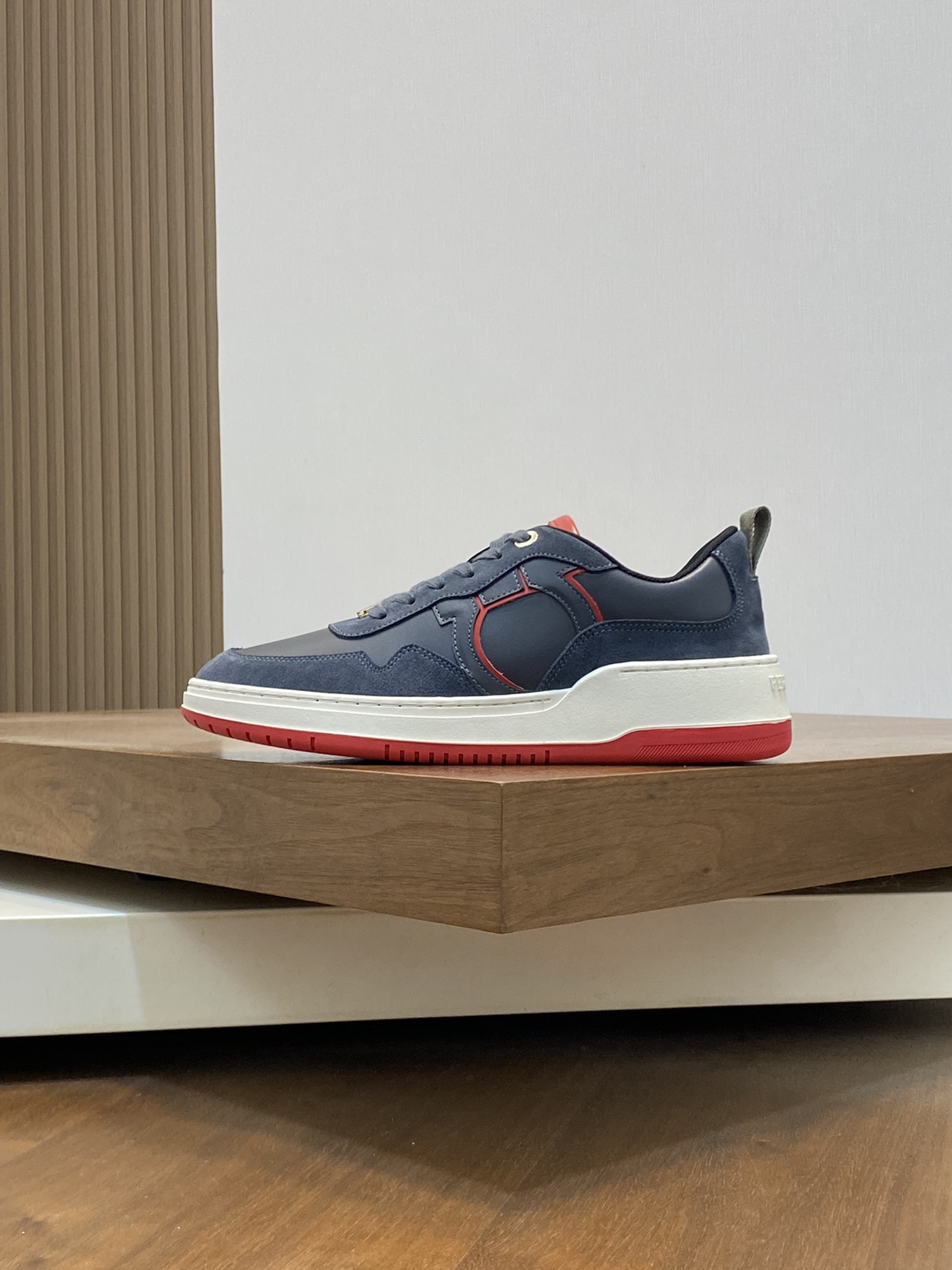 Ferragamo Nappa Leather Logo Sneakers Navy Red