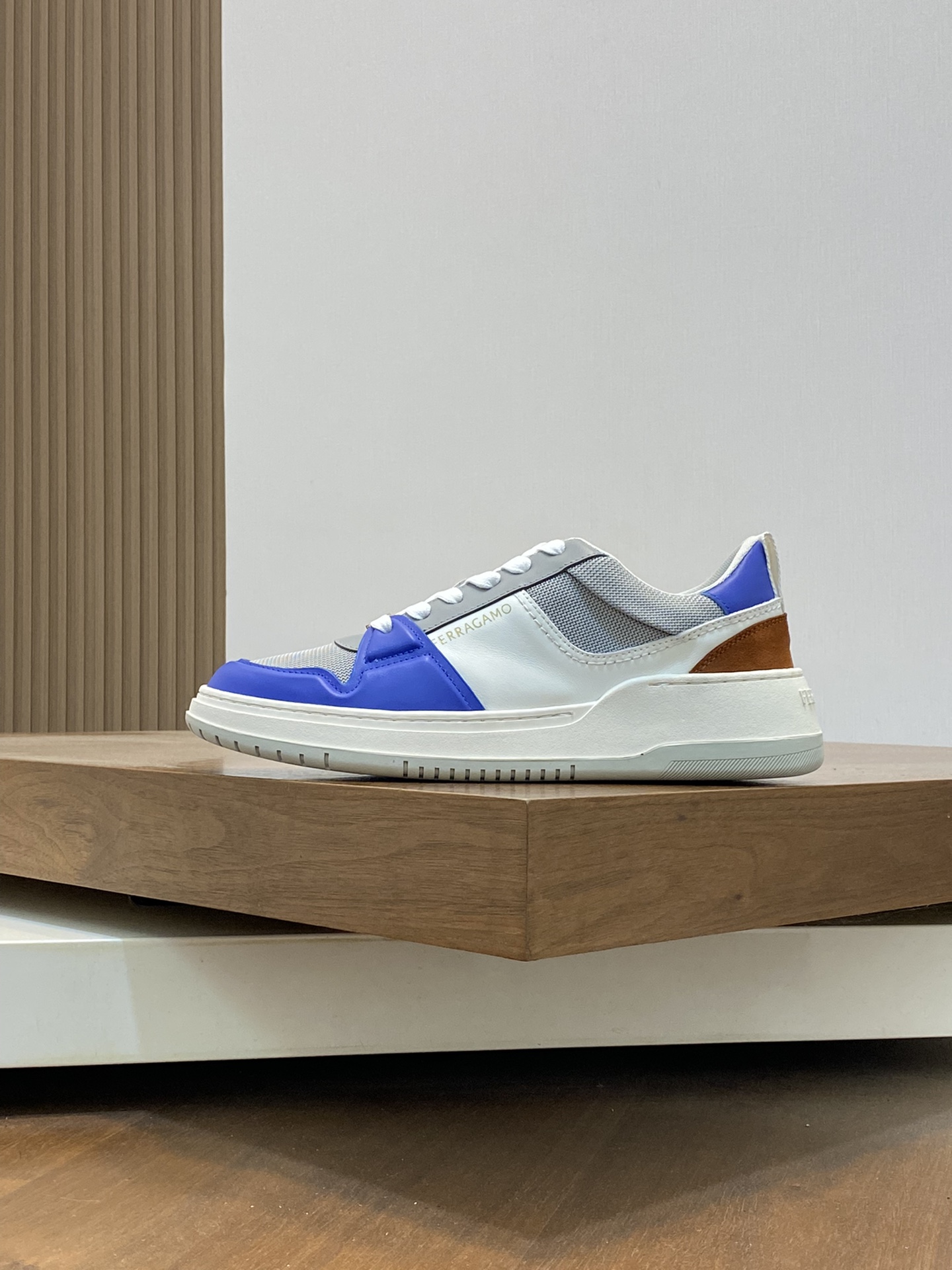 Ferragamo Nappa Leather Low-Top Sneakers Blue