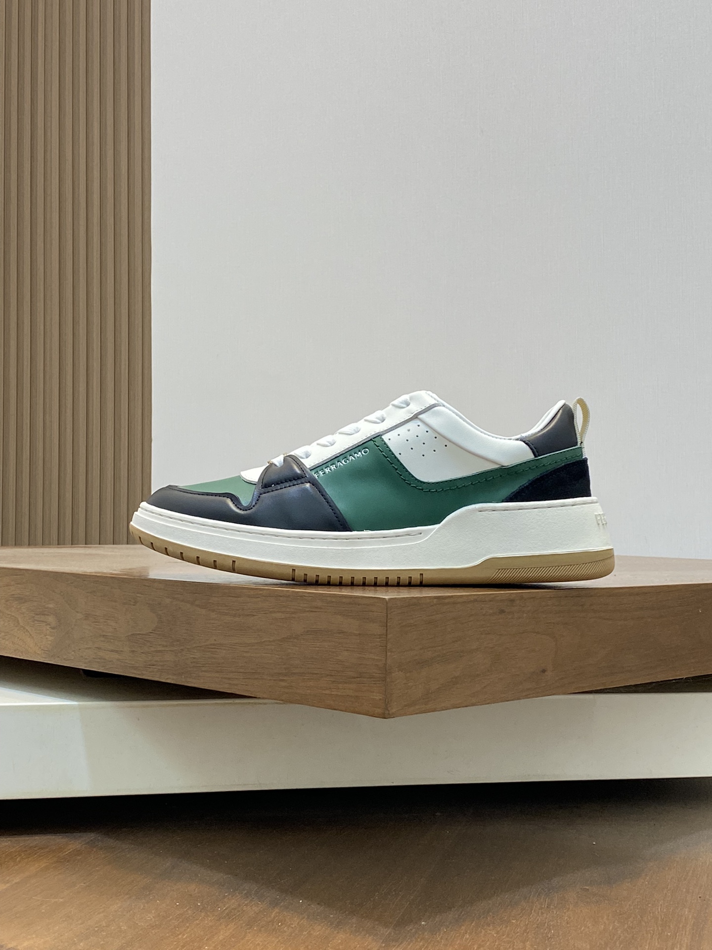 Ferragamo Nappa Leather Low Sneakers Green/Black/White
