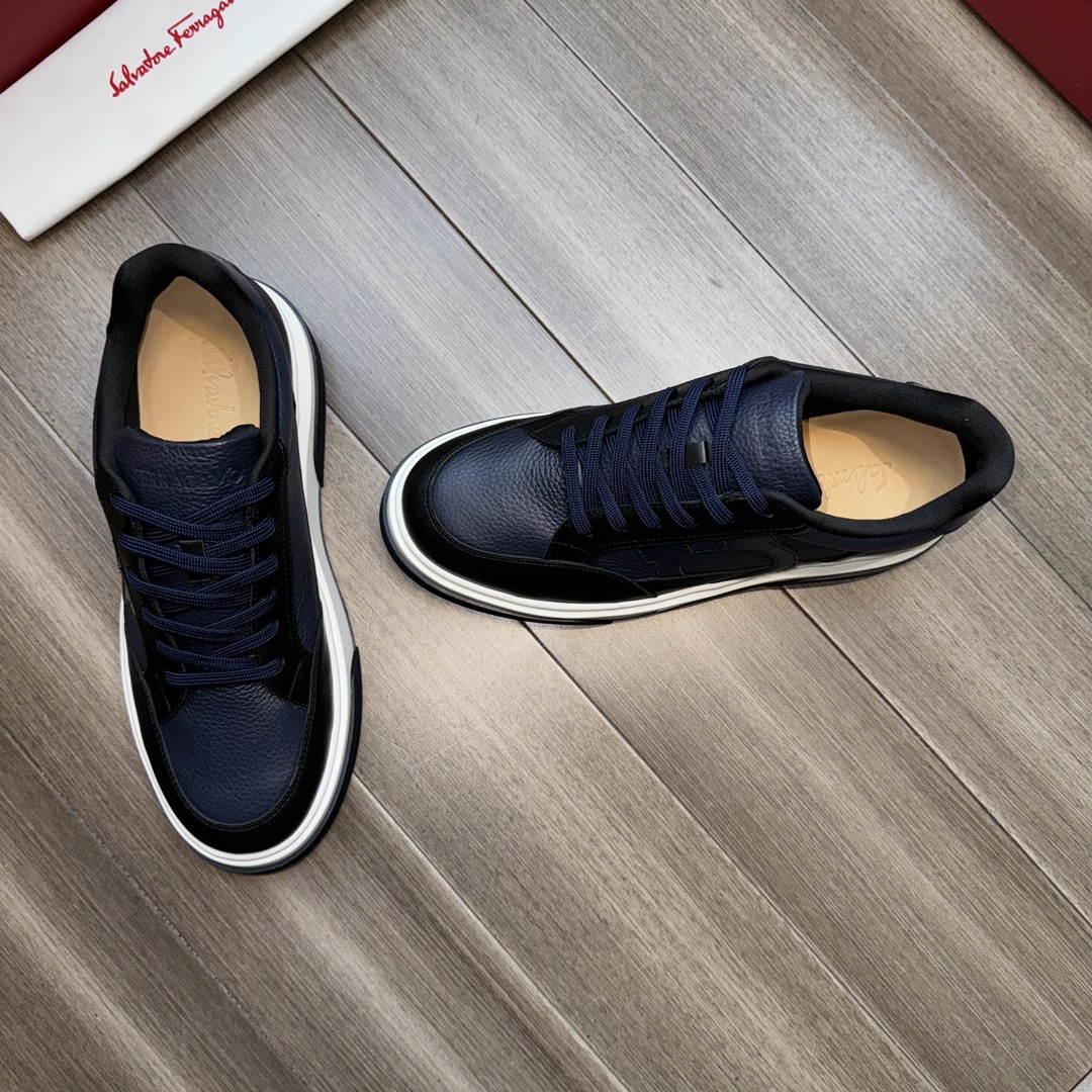 Ferragamo Logo Stitch Low-Top Sneakers Navy/Black