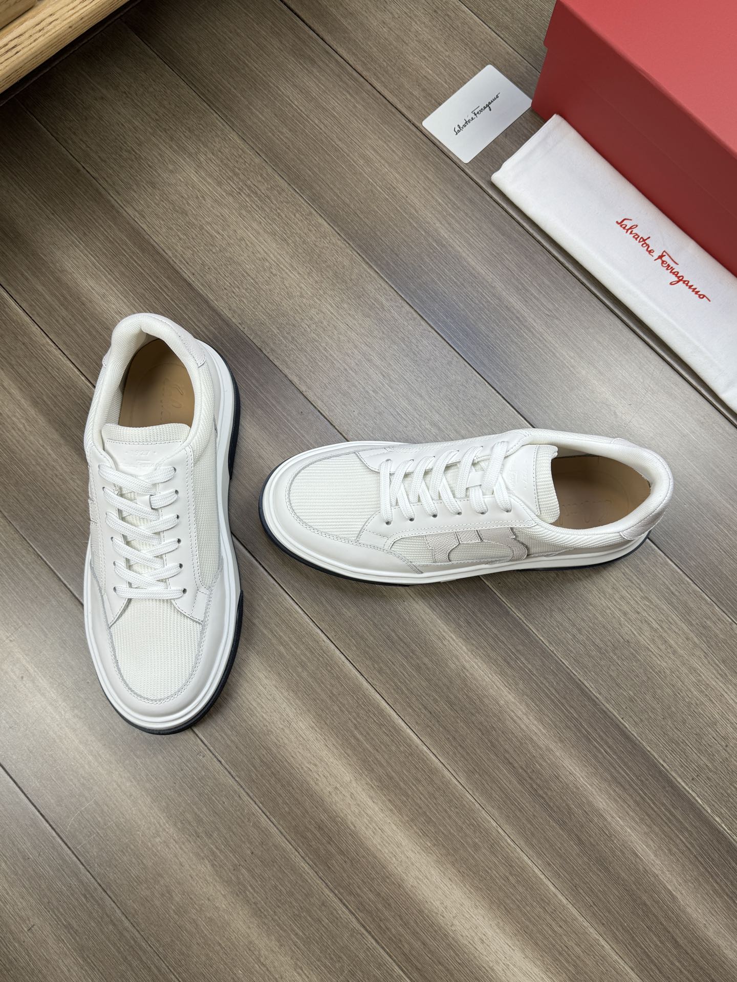 Ferragamo Nappa Leather Canvas Low-Top Sneakers White