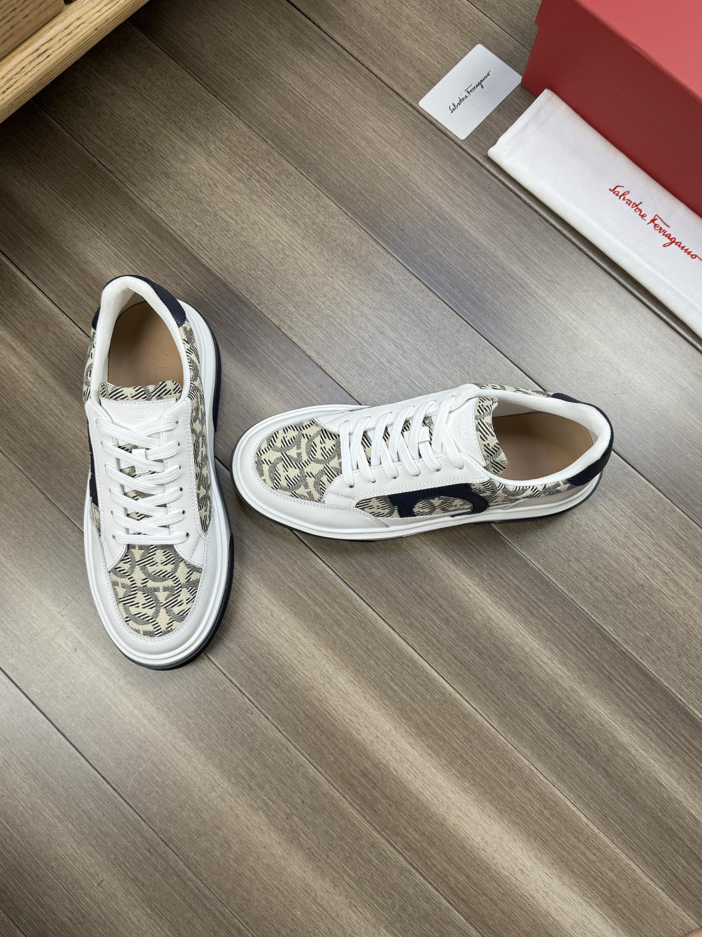 Ferragamo Monogram Low-Top Sneakers Navy