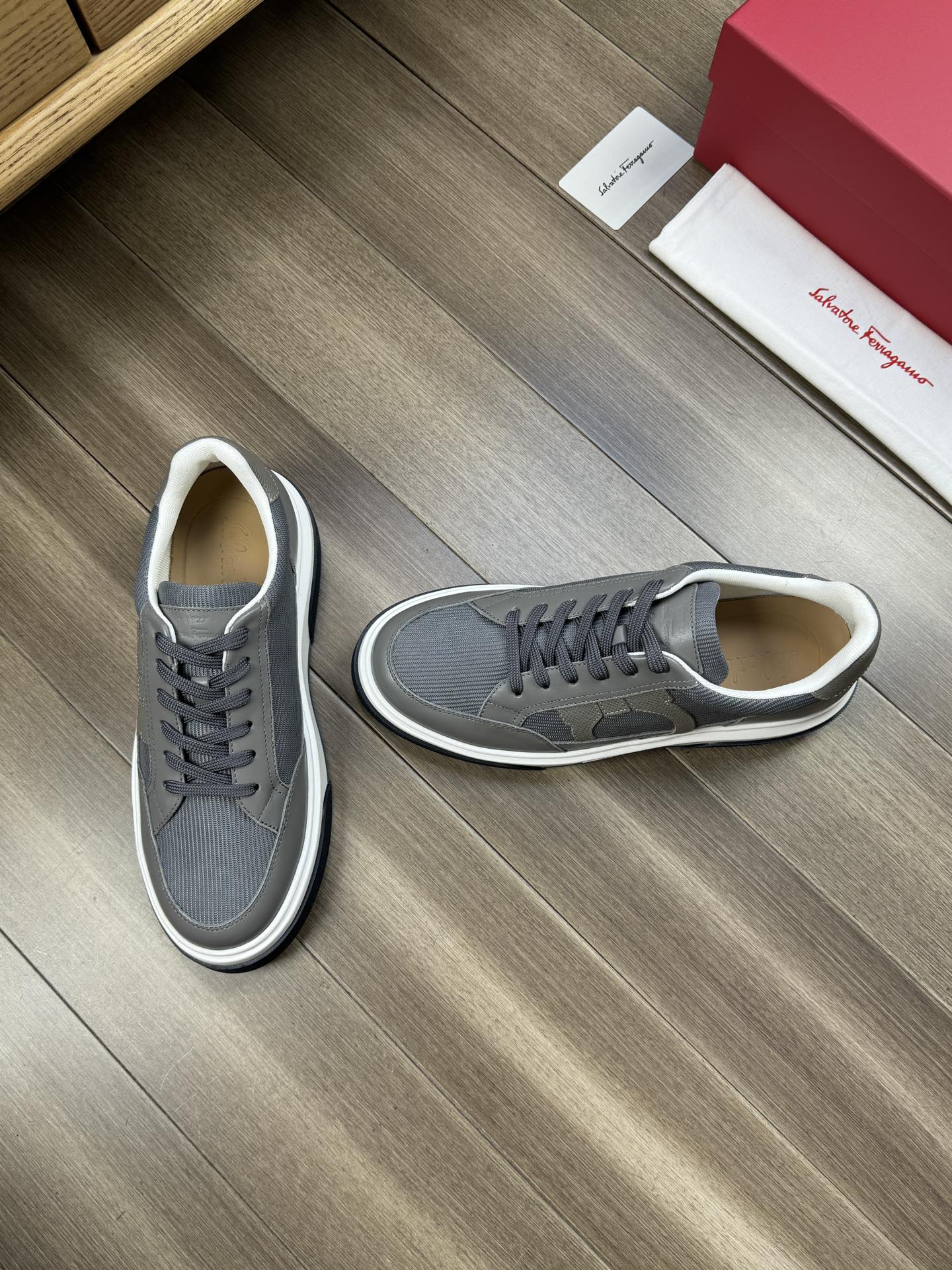 Ferragamo Logo Panel Sneakers Gray
