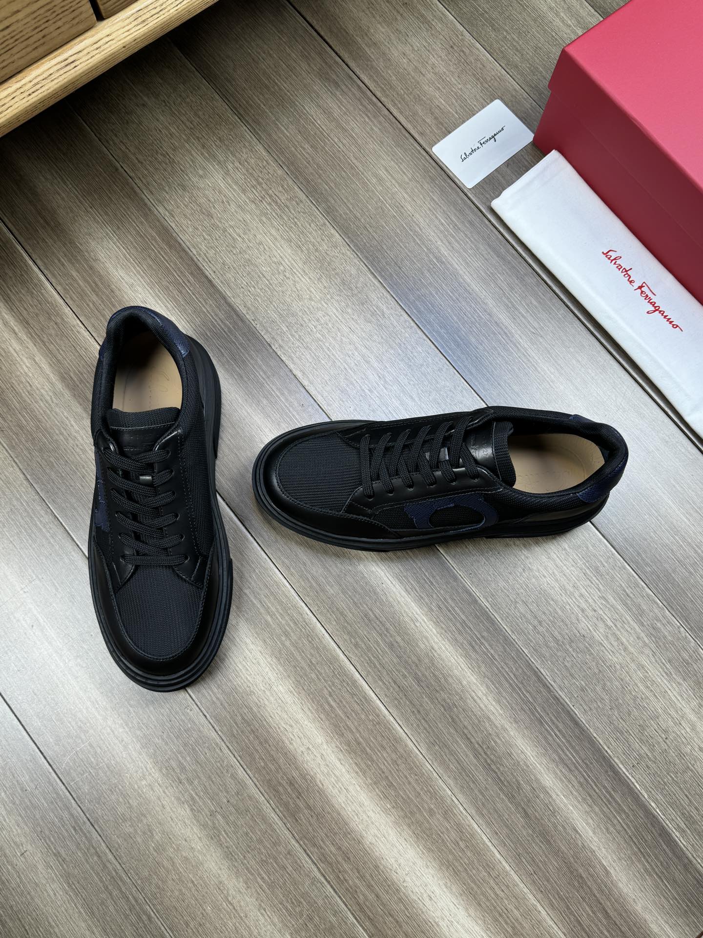 Ferragamo Logo Canvas Low-Top Sneakers Black