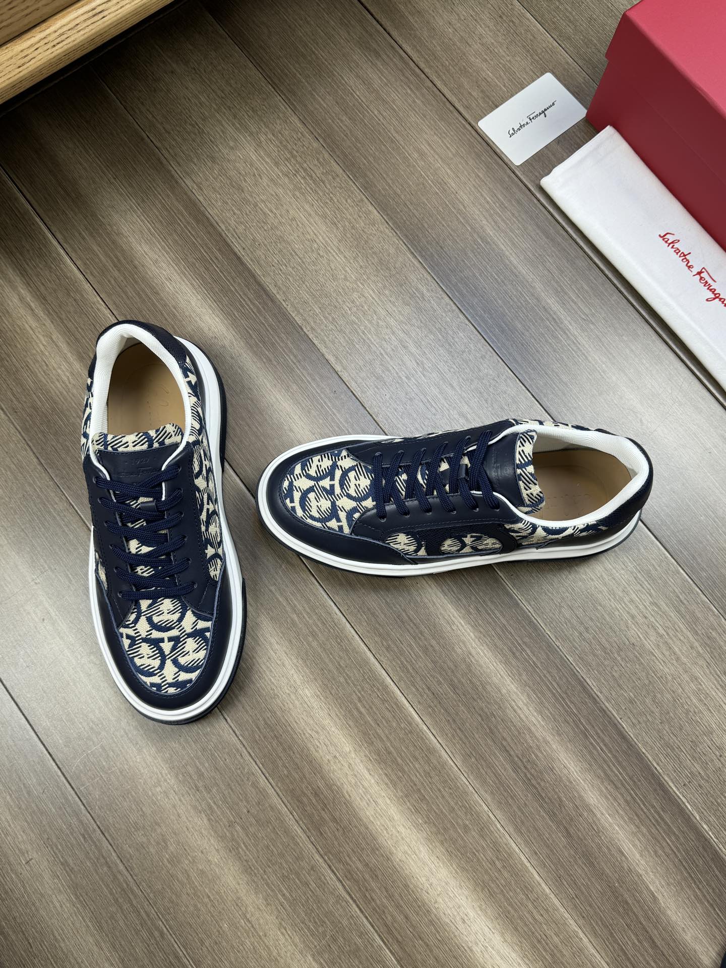 Ferragamo Gancini Canvas Leather Sneakers Navy