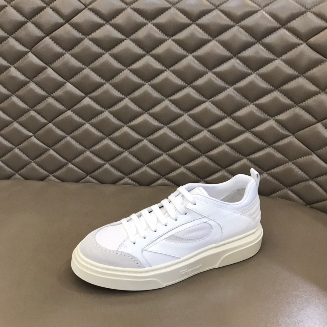 Ferragamo Calfskin Patchwork Sneakers White