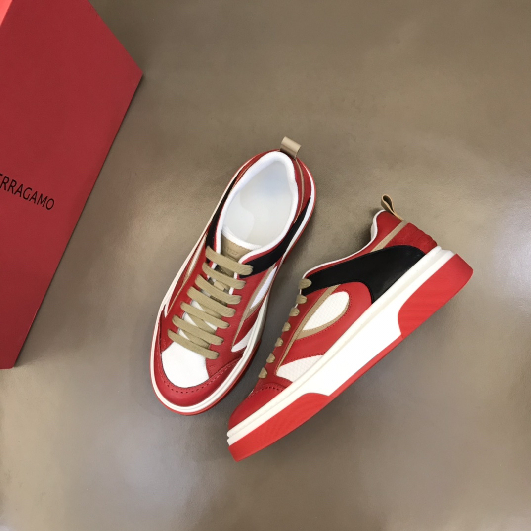 Ferragamo Panel Casual Sneakers Red