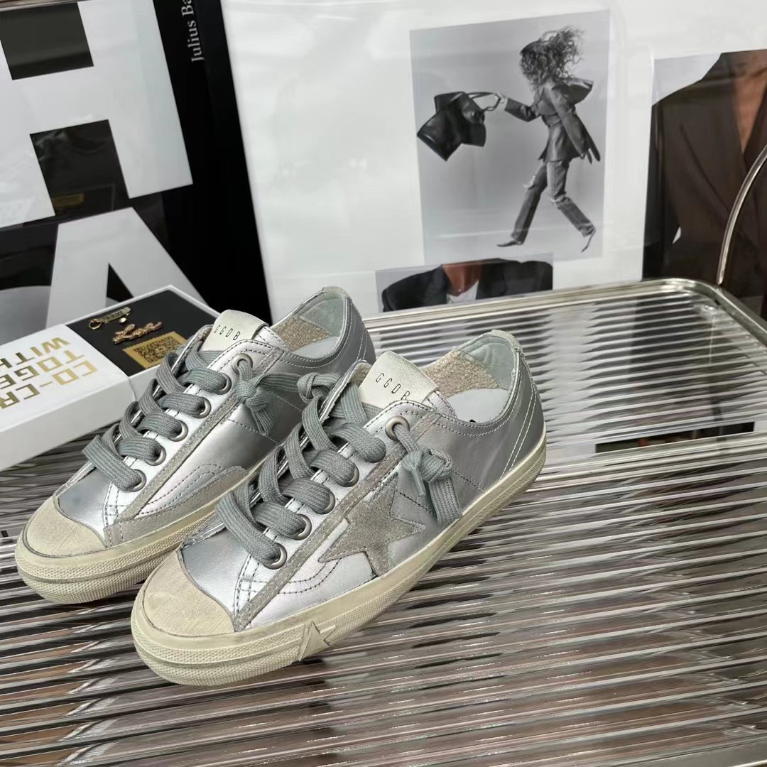 Golden Goose V-Star2 Canvas Sneakers Silver