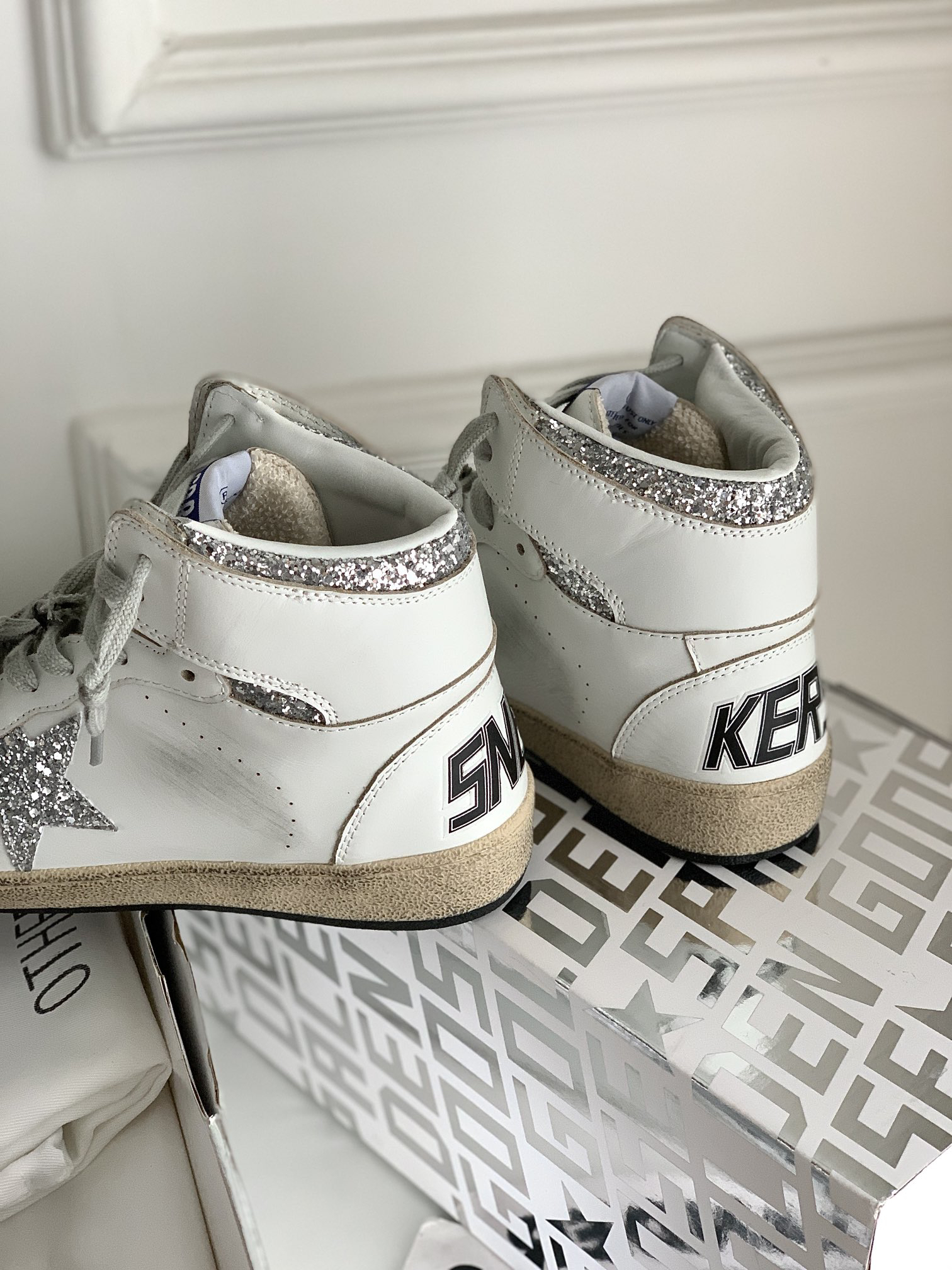 Golden Goose Sky-Star High-Top Sneakers Silver