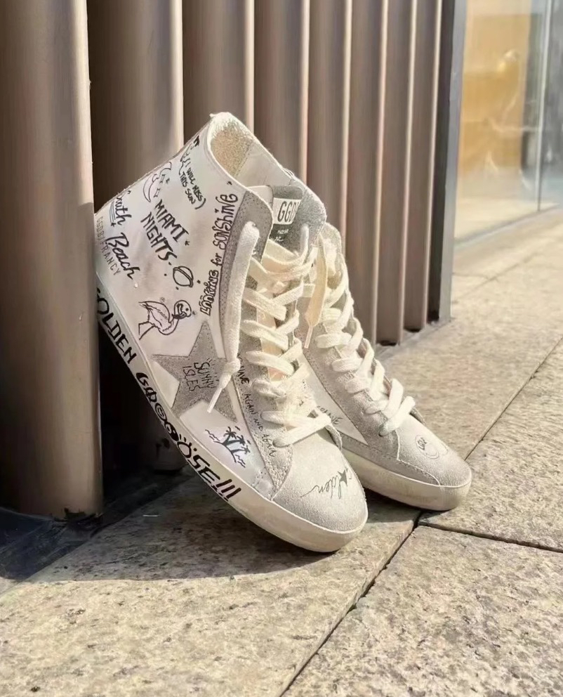 Golden Goose Superstar High-Top Graffiti Sneakers Grey