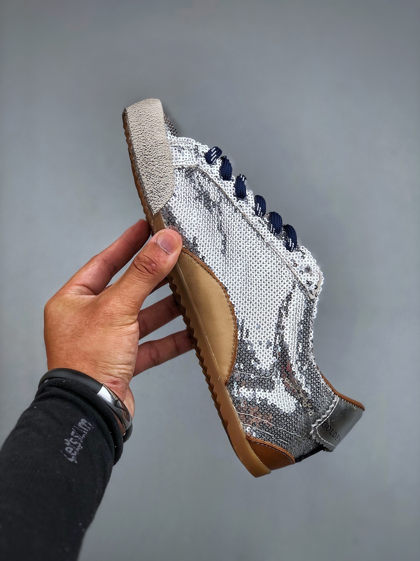 Golden Goose True Star Sequin Sneakers Silver
