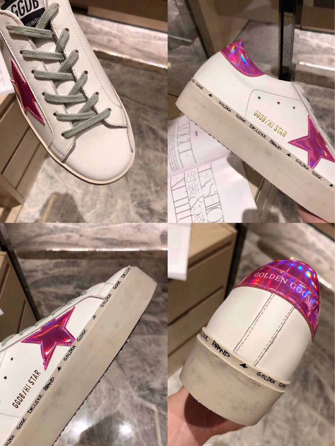 Golden Goose Hi Star Platform Sneakers Pink/White