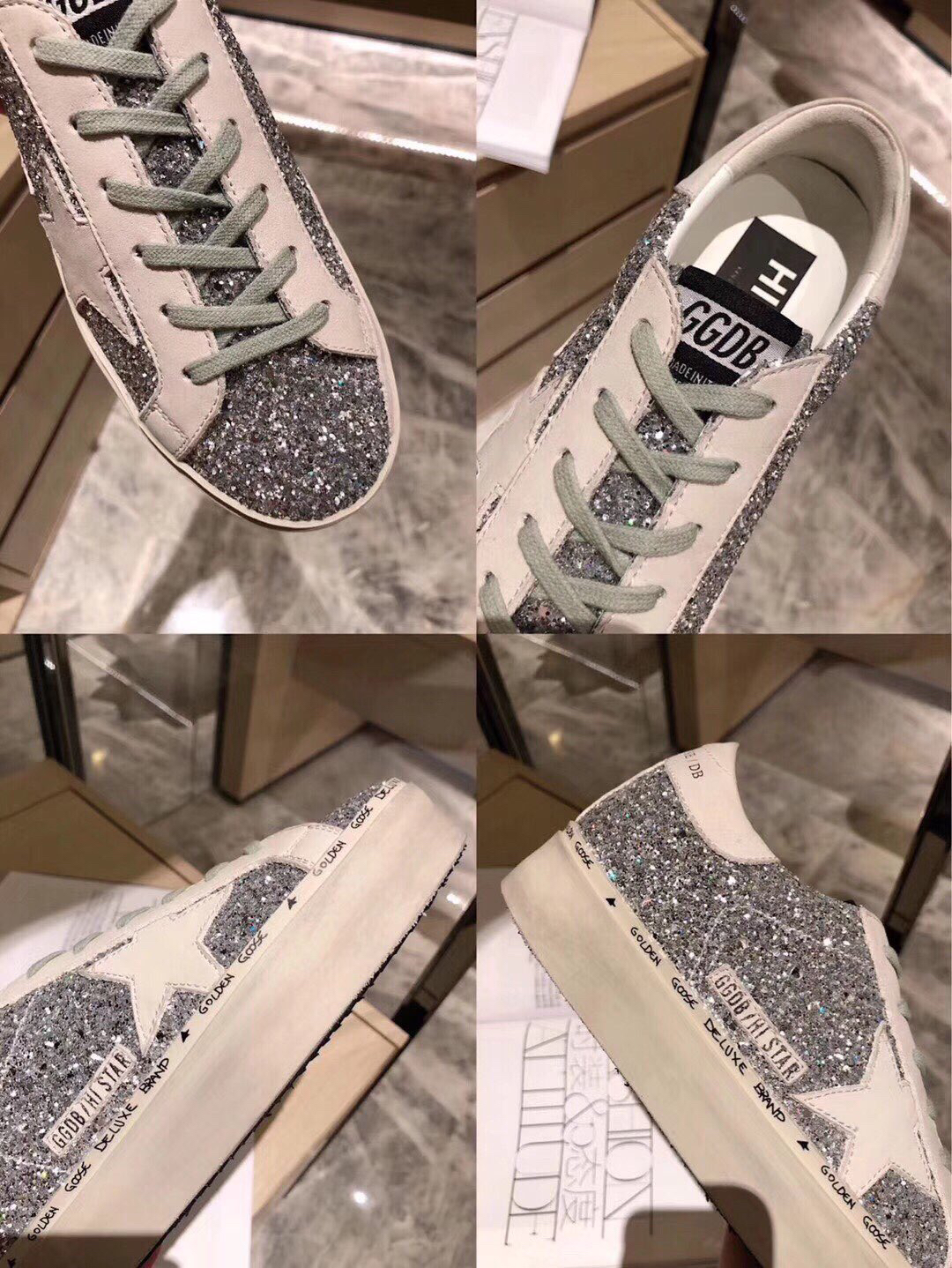 Golden Goose Hi Star Platform Sneakers Silver Glitter