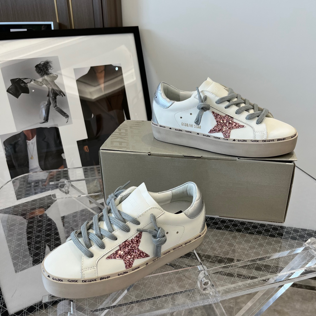 Golden Goose Hi Star Platform Sneakers White Pink Silver