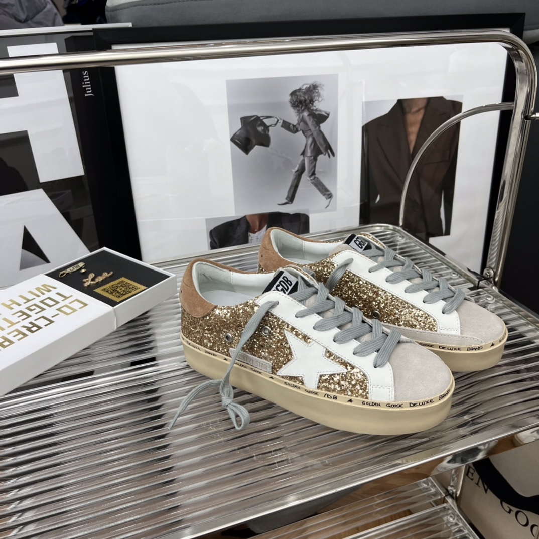 Golden Goose Hi Star Platform Sneakers Gold/White/Beige