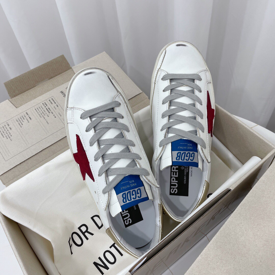 Golden Goose Superstar Distressed Leather Sneakers Gold/Red/White