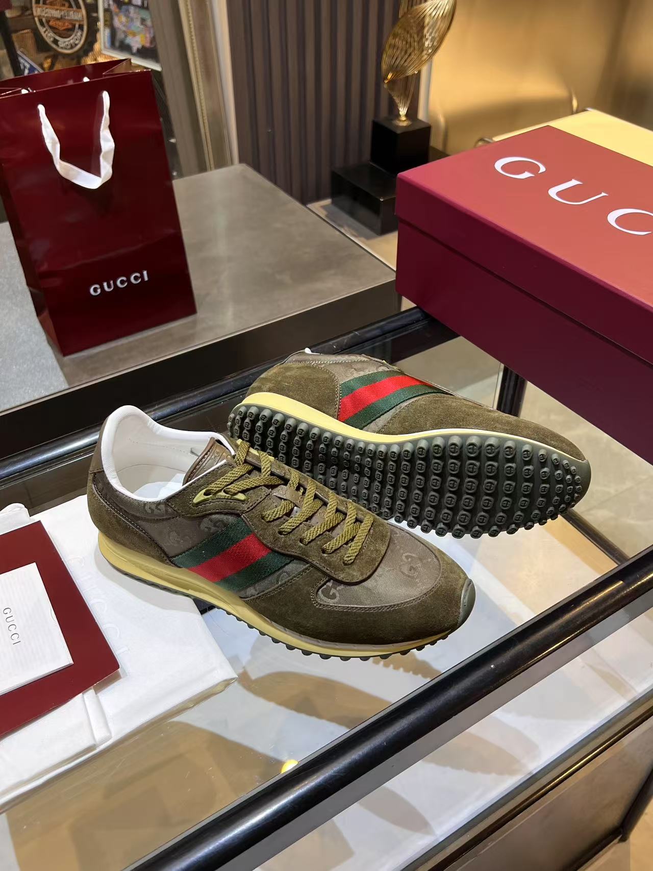 Gucci Re-Motion Platform Sneakers Olive