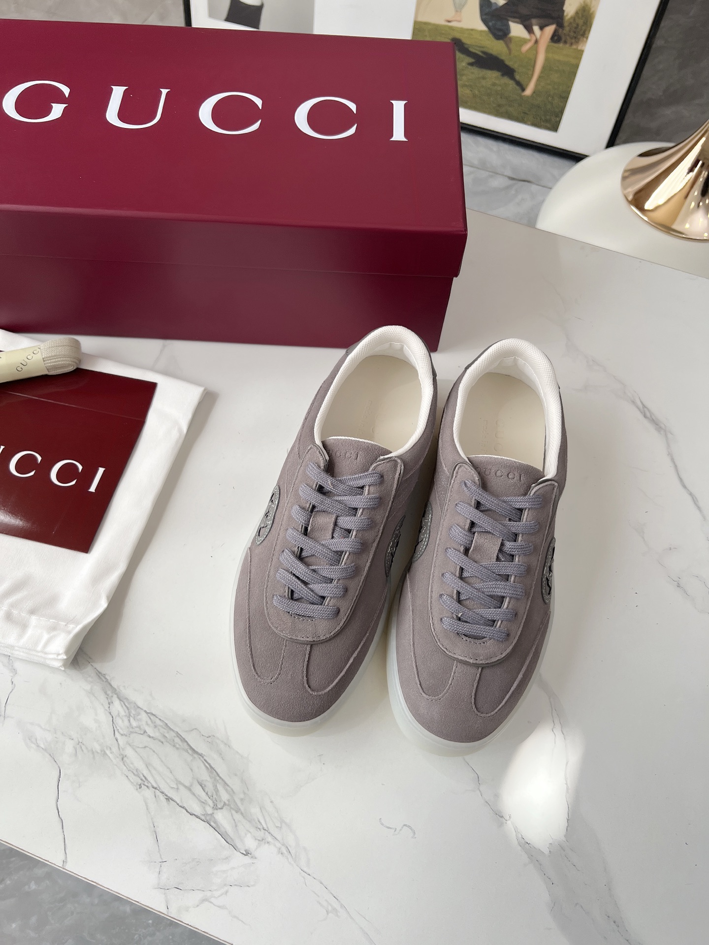 Gucci GG Suede Trainer Sneakers Gray