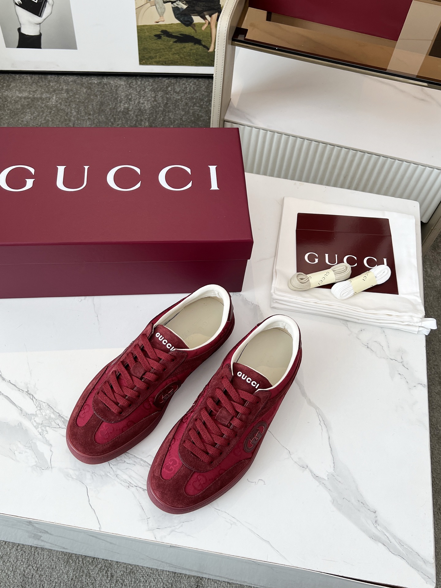 Gucci GG Monogram Trainer Sneakers Burgundy