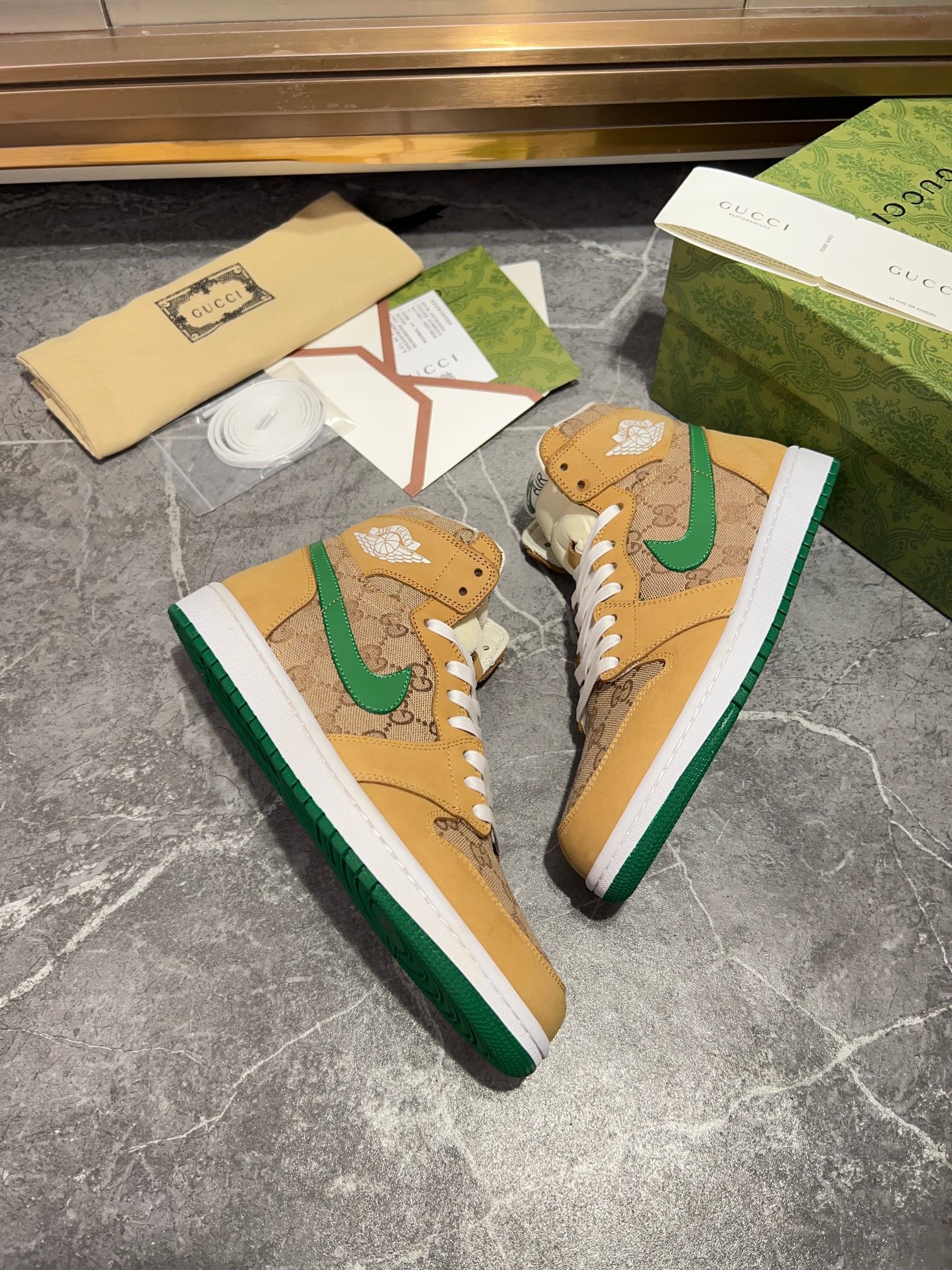 Gucci GG Canvas High-Top Sneakers Tan Green