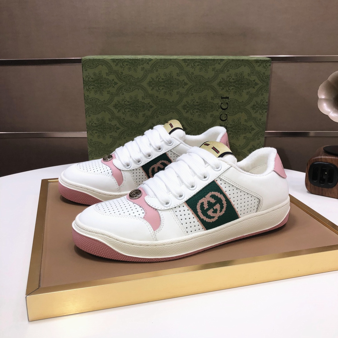 Gucci GG Knit Low-Top Sneakers White Green Pink