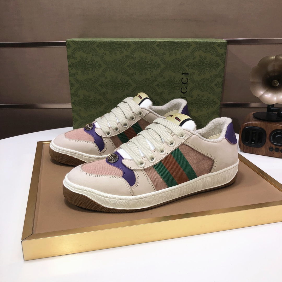 Gucci Web Stripe Low-Top Sneakers Beige Purple