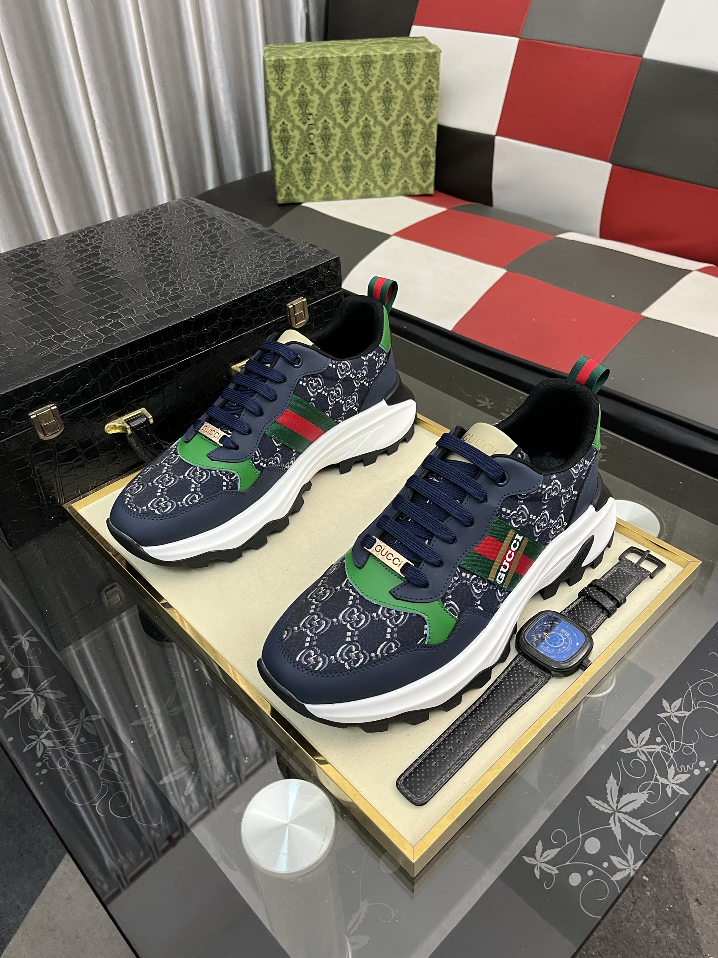 Gucci GG Canvas Chunky Sneakers Navy/Green/Red