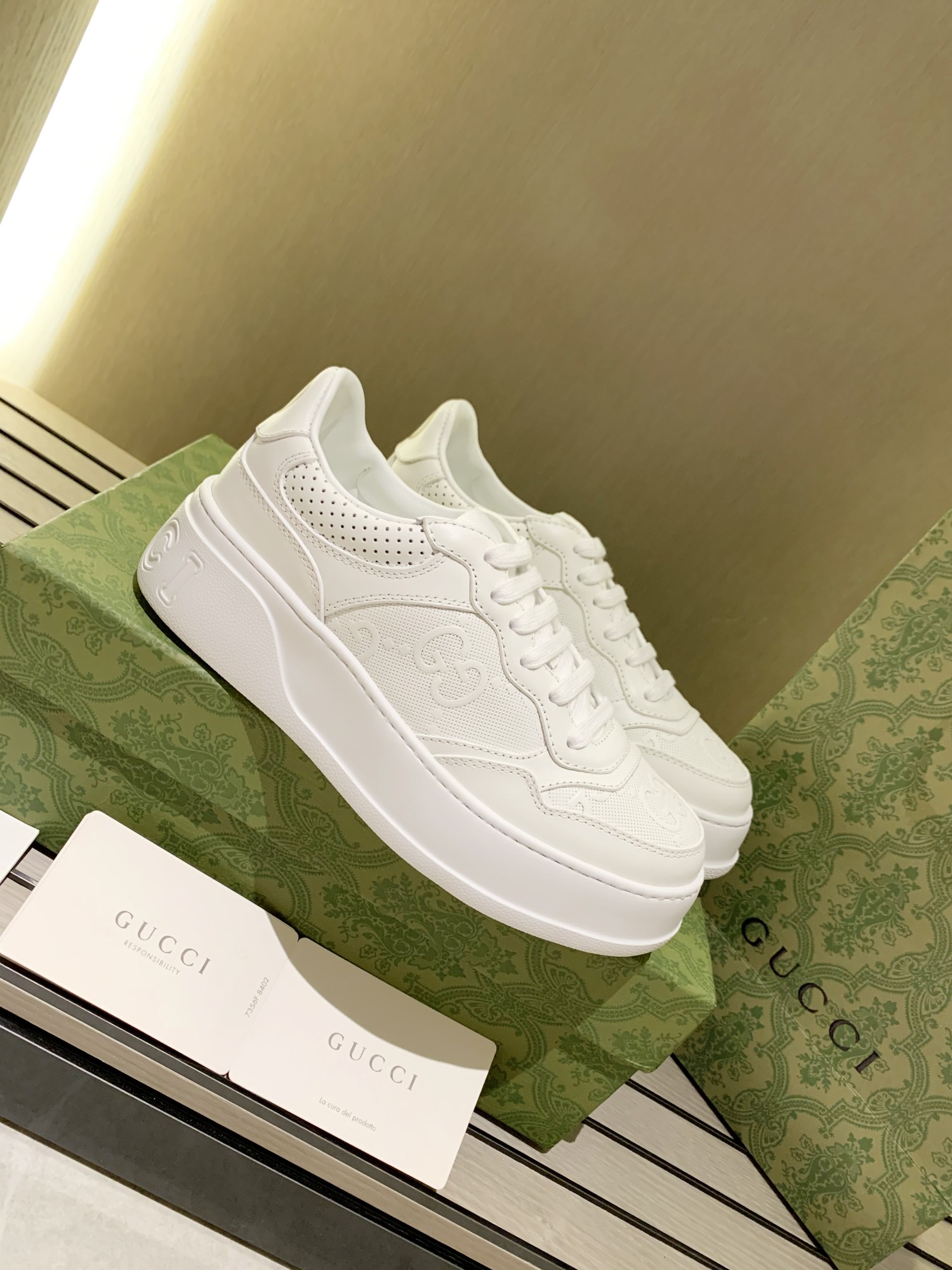 Gucci GG Leather Platform Sneakers White