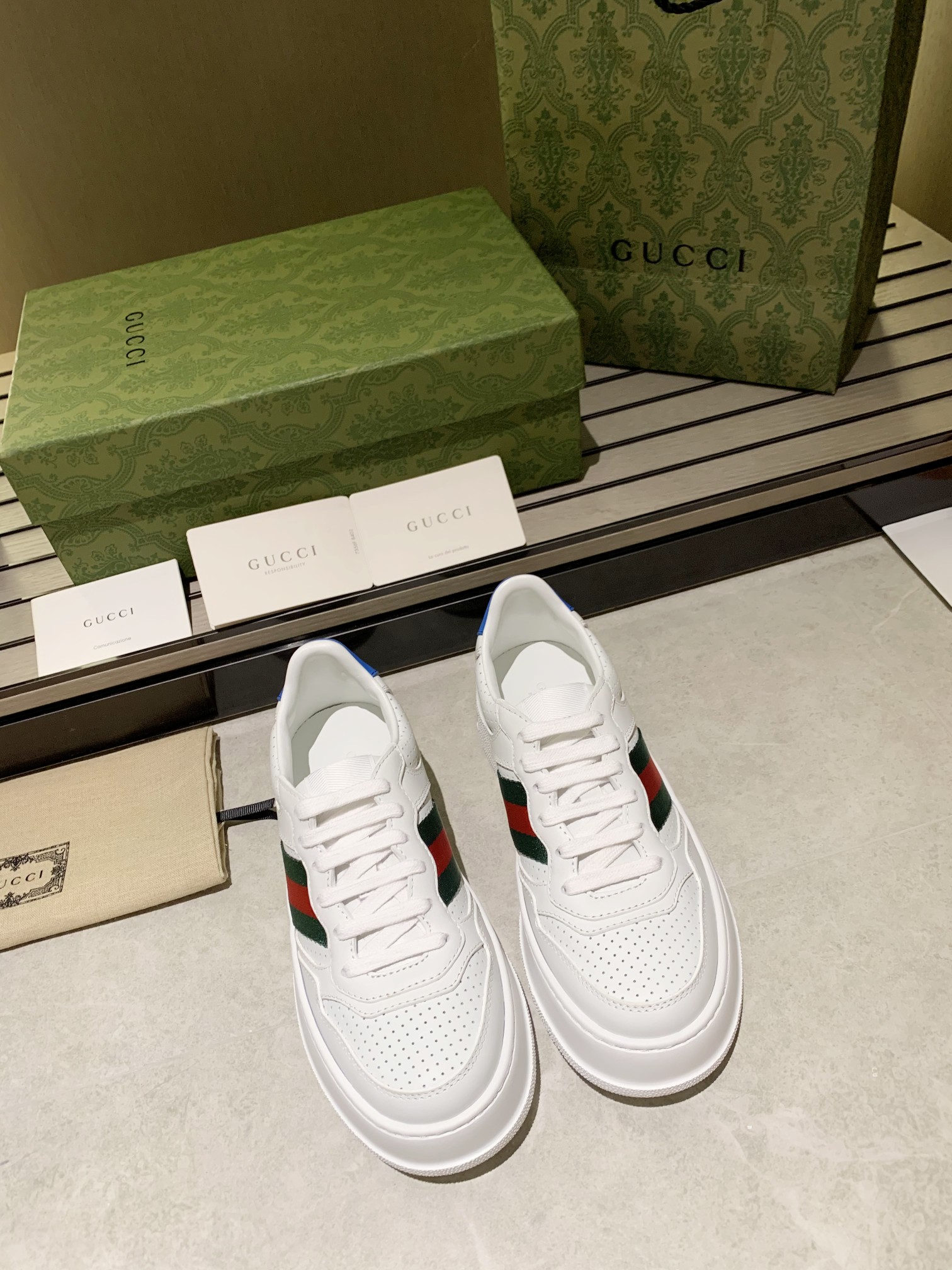 Gucci Platform Leather Sneakers White/Blue