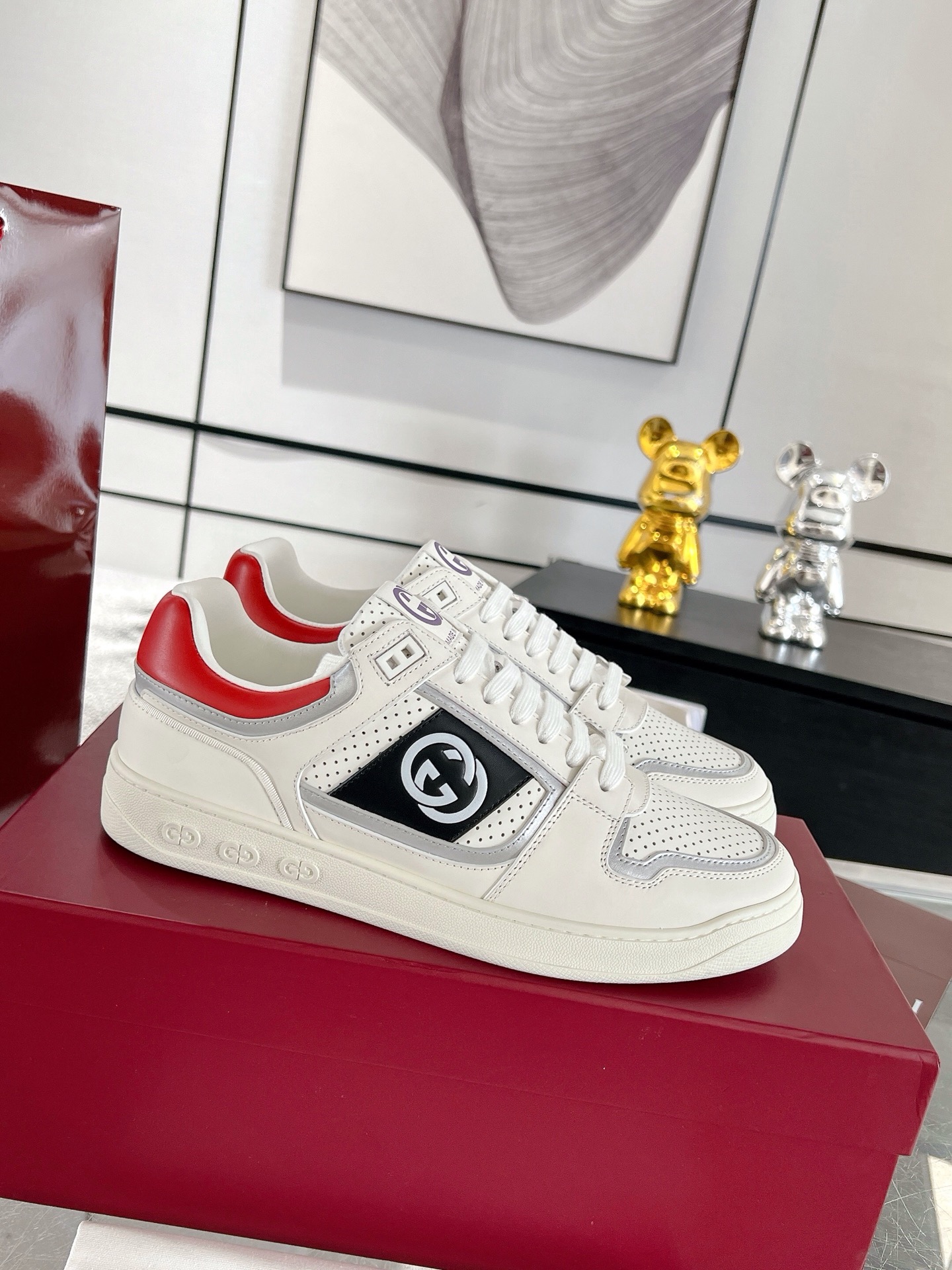 Gucci GG Panel Leather Sneakers White/Red